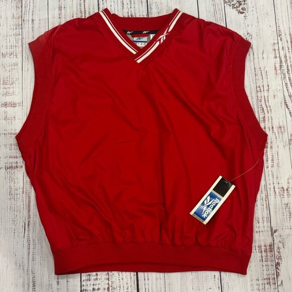 Reebok 90s Pullover Windbreaker Vest Men’s 2XL Red NWT V-Neck - Picture 1 of 7